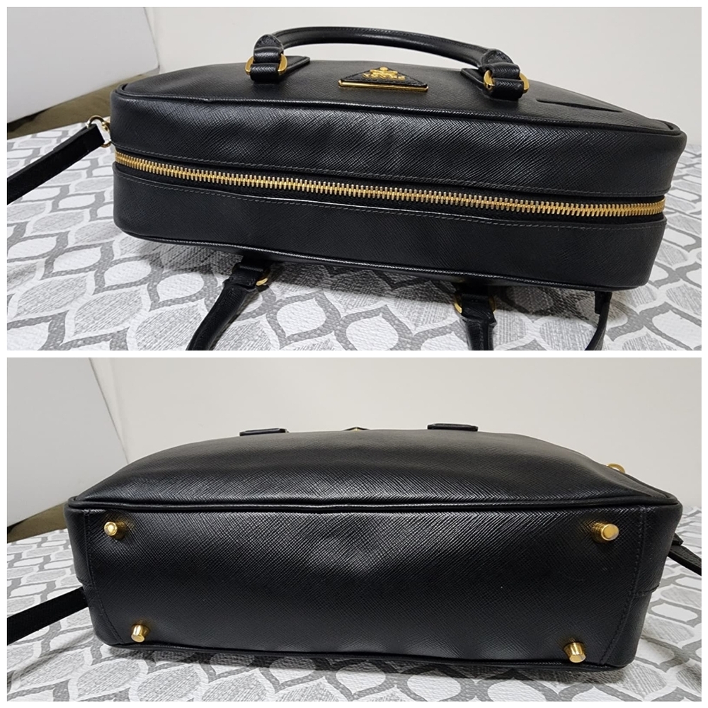 PRADA Saffiano Lux Leather Top Handle Bauletto Bag Black - Picture 12 of 16